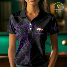 Load image into Gallery viewer, Black And Purple Funny Skeleton Billiard Polo &amp; 1/4 Zip For Women Custom Billiard Pool Team Jersey TDM5798