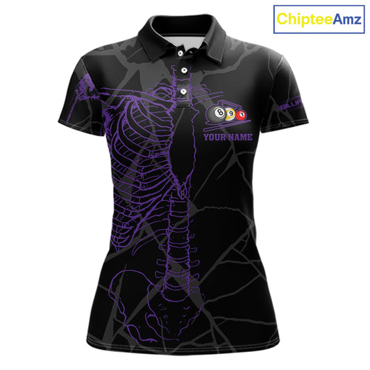Black And Purple Funny Skeleton Billiard Polo & 1/4 Zip For Women Custom Billiard Pool Team Jersey TDM5798