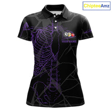Load image into Gallery viewer, Black And Purple Funny Skeleton Billiard Polo &amp; 1/4 Zip For Women Custom Billiard Pool Team Jersey TDM5798