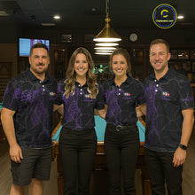 Load image into Gallery viewer, Black And Purple Funny Skeleton Billiard Polo &amp; 1/4 Zip For Women Custom Billiard Pool Team Jersey TDM5798