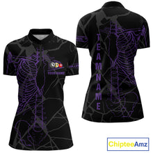 Load image into Gallery viewer, Black And Purple Funny Skeleton Billiard Polo &amp; 1/4 Zip For Women Custom Billiard Pool Team Jersey TDM5798
