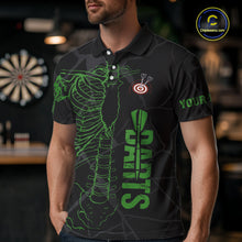 Load image into Gallery viewer, Black And Green Funny Skeleton Darts Polo &amp; 1/4 Zip Custom Darts Shirt For Men Darts Team Jersey TDM5799