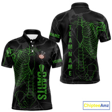 Load image into Gallery viewer, Black And Green Funny Skeleton Darts Polo &amp; 1/4 Zip Custom Darts Shirt For Men Darts Team Jersey TDM5799