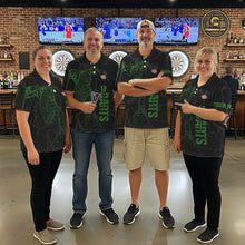 Load image into Gallery viewer, Black And Green Funny Skeleton Darts Polo &amp; 1/4 Zip Custom Darts Shirt For Men Darts Team Jersey TDM5799