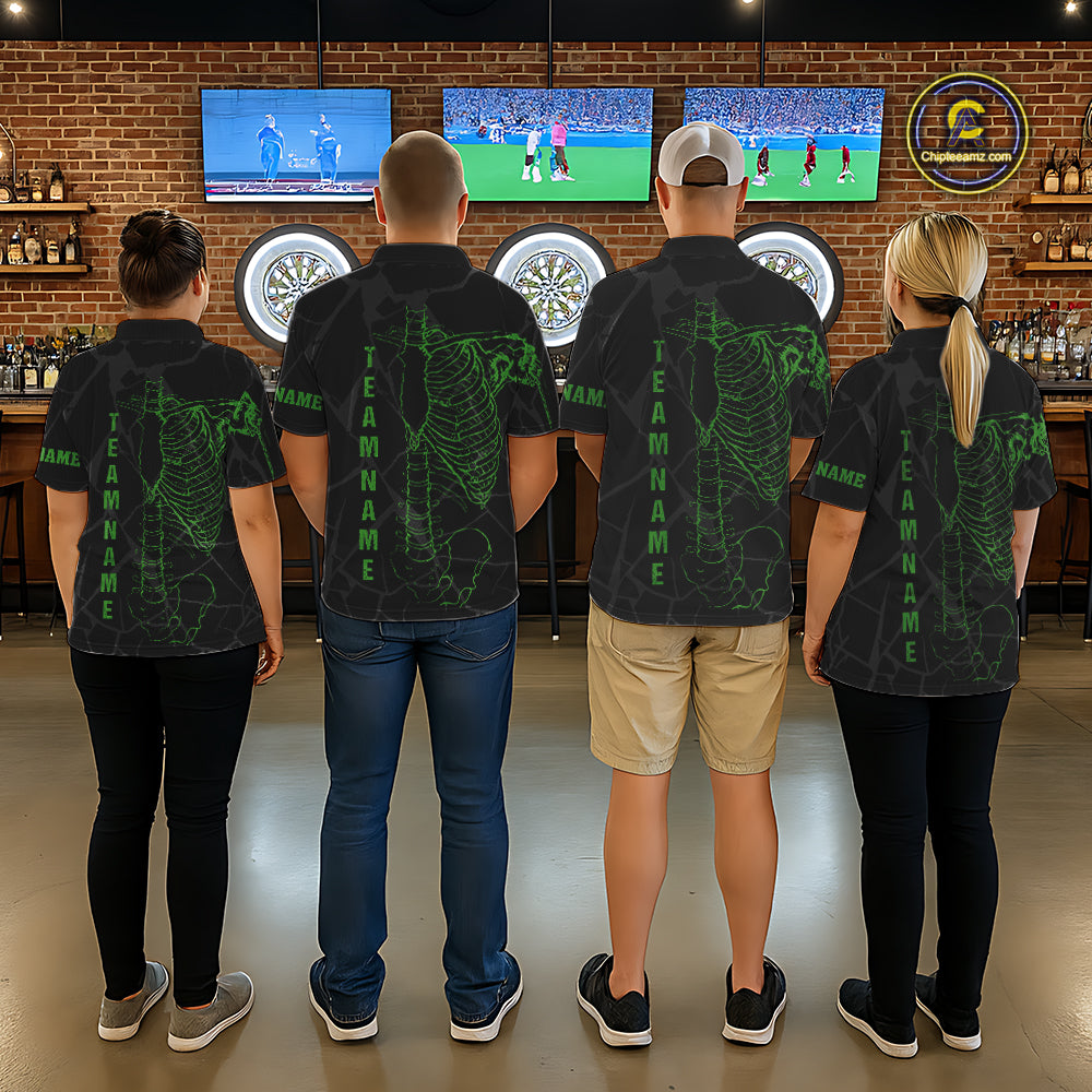 Black And Green Funny Skeleton Darts Polo & 1/4 Zip Custom Darts Shirt For Men Darts Team Jersey TDM5799
