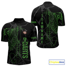 Load image into Gallery viewer, Black And Green Funny Skeleton Darts Polo &amp; 1/4 Zip Custom Darts Shirt For Men Darts Team Jersey TDM5799