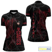 Load image into Gallery viewer, Black And Red Funny Skeleton Darts Polo &amp; 1/4 Zip Custom Darts Shirt For Women Darts Team Jersey TDM5800