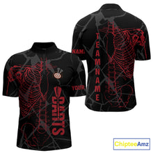 Load image into Gallery viewer, Black And Red Funny Skeleton Darts Polo &amp; 1/4 Zip Custom Darts Shirt For Men Darts Team Jersey TDM5800
