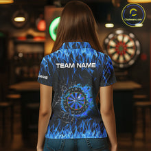 Load image into Gallery viewer, Blue Flaming Dart Shirt With Pocket Option For Women Custom Dart Team Jersey TDM3791