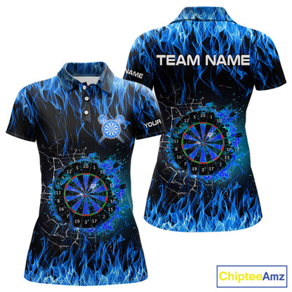 Blue Flaming Dart Shirt With Pocket Option For Women Custom Dart Team Jersey TDM3791