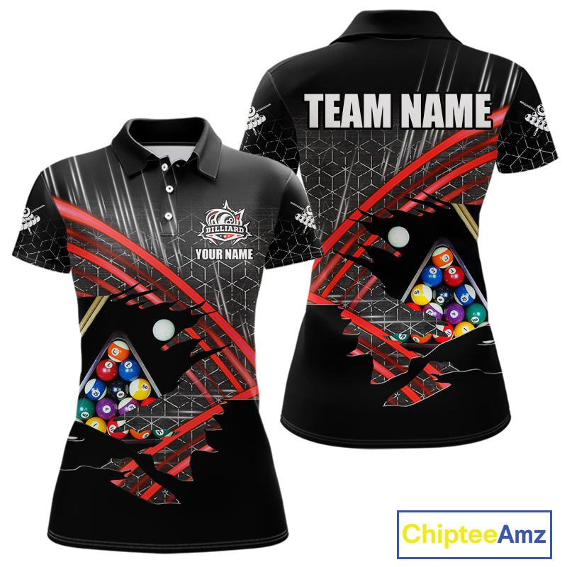 Personalized Billiard Shirts For Women Custom 8 Ball Pool Team Jersey Polo & 1/4 Zip | Red TDM6172