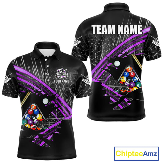Personalized Billiard Shirts For Men Custom 8 Ball Pool Team Jersey Polo & 1/4 Zip | Purple TDM6173
