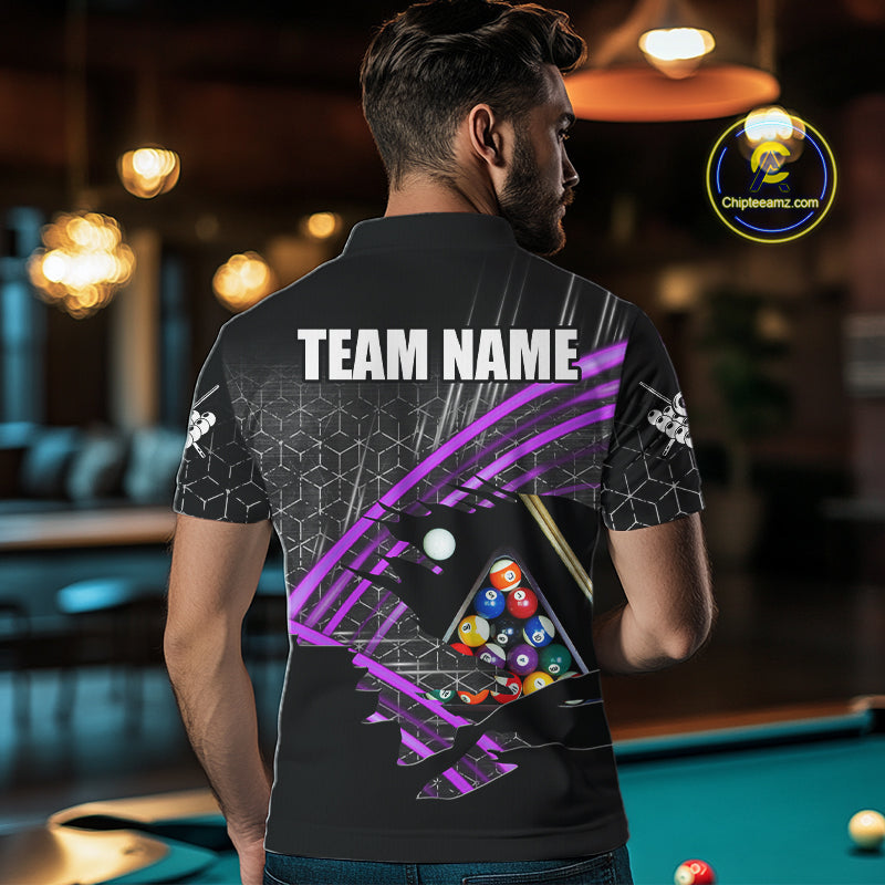 Personalized Billiard Shirts For Men Custom 8 Ball Pool Team Jersey Polo & 1/4 Zip | Purple TDM6173