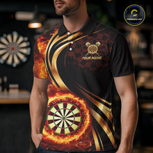 Load image into Gallery viewer, Personalized Fire Flame Darts Shirt For Men Custom Golden Darts Team Jersey Polo &amp; 1/4 Zip TDM6174
