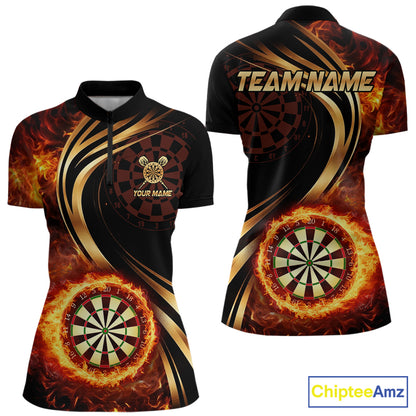 Personalized Fire Flame Darts Shirt For Women Custom Golden Darts Team Jersey Polo & 1/4 Zip TDM6174