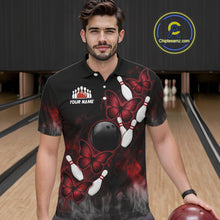 Load image into Gallery viewer, Black And Red Custom Butterfly Bowling Shirt For Men, Bowling Team Jersey Polo &amp; Quarter Zip Shirt TDM6179