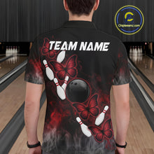 Load image into Gallery viewer, Black And Red Custom Butterfly Bowling Shirt For Men, Bowling Team Jersey Polo &amp; Quarter Zip Shirt TDM6179