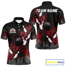 Load image into Gallery viewer, Black And Red Custom Butterfly Bowling Shirt For Men, Bowling Team Jersey Polo &amp; Quarter Zip Shirt TDM6179