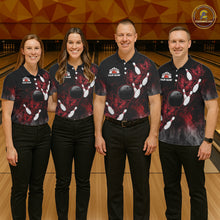 Load image into Gallery viewer, Black And Red Custom Butterfly Bowling Shirt For Men, Bowling Team Jersey Polo &amp; Quarter Zip Shirt TDM6179
