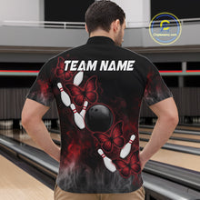 Load image into Gallery viewer, Black And Red Custom Butterfly Bowling Shirt For Men, Bowling Team Jersey Polo &amp; Quarter Zip Shirt TDM6179