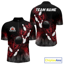 Load image into Gallery viewer, Black And Red Custom Butterfly Bowling Shirt For Men, Bowling Team Jersey Polo &amp; Quarter Zip Shirt TDM6179