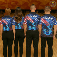 Load image into Gallery viewer, Four people wearing bowling shirts with 'Team Name' on the back, standing on a bowling alley.