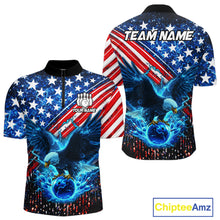 Load image into Gallery viewer, Bowling Jersey with American flag design and eagle graphics, featuring customizable your name &amp; team name