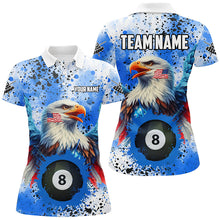 Load image into Gallery viewer, Blue Grunge Billiard Ball 8 Eagle Custom American Flag Women Billiard Shirts, Patriotic Pool Jerseys TDM1896