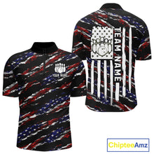 Load image into Gallery viewer, Black American flag quarter zip bowling shirt for men, custom bowling team jersey and tournament apparel.