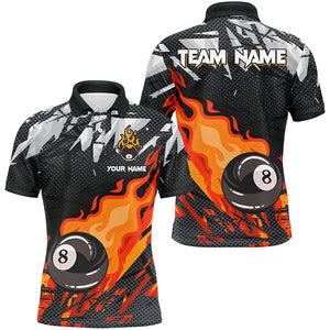 Red 8 Ball Fire Flame Grunge Pattern Custom Billiard Shirts For Men, 8 Ball Pool Jersey Team Outfit TDM2343