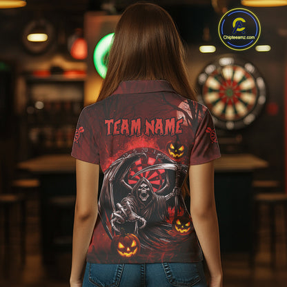 Funny Red Grim Reaper Halloween Darts Shirt For Women Custom Darts Jersey Team Polo & Quarter Zip TDM4665