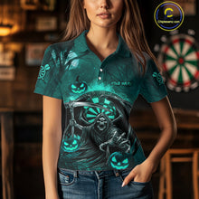 Load image into Gallery viewer, Turquoise Grim Reaper Halloween Darts Shirt For Women Custom Darts Jersey Team Polo &amp; Quarter Zip TDM4666