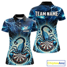 Load image into Gallery viewer, Blue Lightning Thunder Scorpion Darts Shirt For Women Custom Darts Jersey Team Polo &amp; 1/4 Zip TDM4870