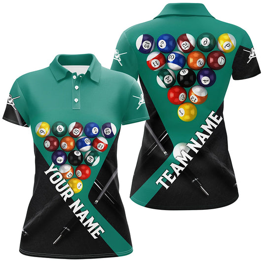 Personalized Name Green Billiard Balls 3D All Over Print Polo Shirts For Women, Billiard Pool Team TDM0208