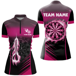 Personalized Darts Fire Arrow Women Dart Polo Shirts Custom Flame Dart Shirt Darts Jersey | Pink TDM2592