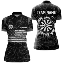 Load image into Gallery viewer, Personalized Black White Retro US Flag Patriotic Women Dart Shirts, Crack Pattern Grunge Dart Jerseys TDM2596