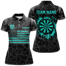 Load image into Gallery viewer, Personalized Turquoise Retro US Flag Patriotic Women Dart Shirts, Crack Pattern Grunge Dart Jerseys TDM2597