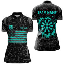 Load image into Gallery viewer, Personalized Turquoise Retro US Flag Patriotic Women Dart Shirts, Crack Pattern Grunge Dart Jerseys TDM2597