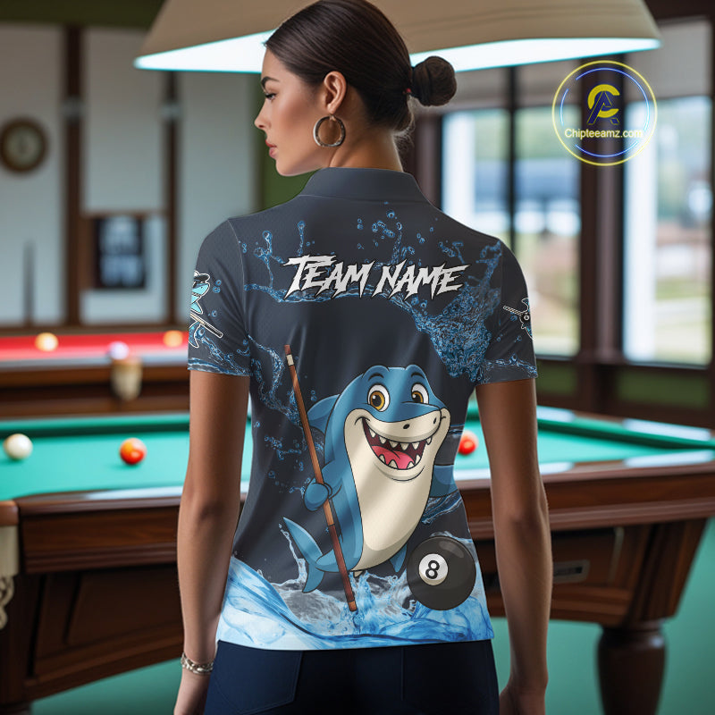Blue Funny Shark 8 Ball Pool Billiard Shirt For Women Custom Billiard Team Jersey Polo & 1/4 Zip TDM4871