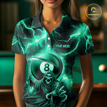 Load image into Gallery viewer, Turquoise Grim Reaper 8 Ball Women's Billiard Shirt Custom Thunder Lightning Pool Team Jersey TDM4872