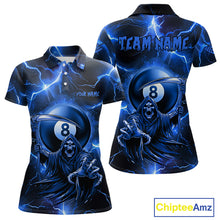 Load image into Gallery viewer, Personalized Blue Grim Reaper 8 Ball Women's Billiard Shirt Custom Thunder Lightning Pool Team Jersey TDM4873