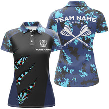 Load image into Gallery viewer, Blue Camo Darts Polo &amp; Quarter Zip Shirt Custom Camouflage Dart Shirts For Women Darts Team Jerseys TDM2840