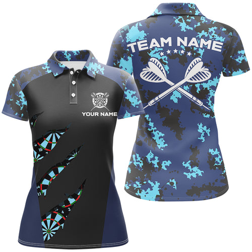 Blue Camo Darts Polo & Quarter Zip Shirt Custom Camouflage Dart Shirts For Women Darts Team Jerseys TDM2840