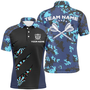 Blue Camo Darts Polo & Quarter Zip Shirt Custom Camouflage Dart Shirts For Men Darts Team Jerseys TDM2840