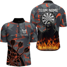 Load image into Gallery viewer, Personalized Death Skeleton Fire Camo Dart Shirts For Men Custom Camouflage Darts League Jerseys TDM3072