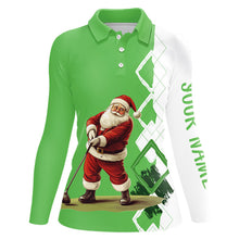 Load image into Gallery viewer, Green and white argyle Christmas Santa Womens golf polo Shirt Custom Christmas ladies golf shirts NQS9024