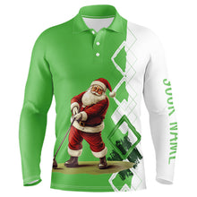 Load image into Gallery viewer, Green and white argyle Christmas Santa Men Golf Polo Shirt Custom Christmas golf shirts for men NQS9024