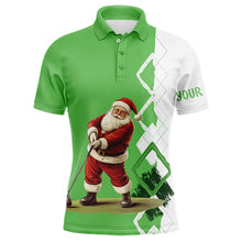 Load image into Gallery viewer, Green and white argyle Christmas Santa Men Golf Polo Shirt Custom Christmas golf shirts for men NQS9024