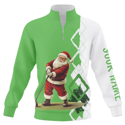 Green and white argyle Christmas Santa Quarter zip golf sweatshirt Custom golf Christmas sweater NQS9024