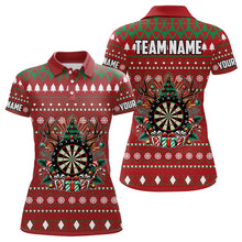 Load image into Gallery viewer, Red Christmas Pattern Custom Dart Shirts For Women, Funny Darts Christmas Gifts Xmas Dart Jerseys TDM3078